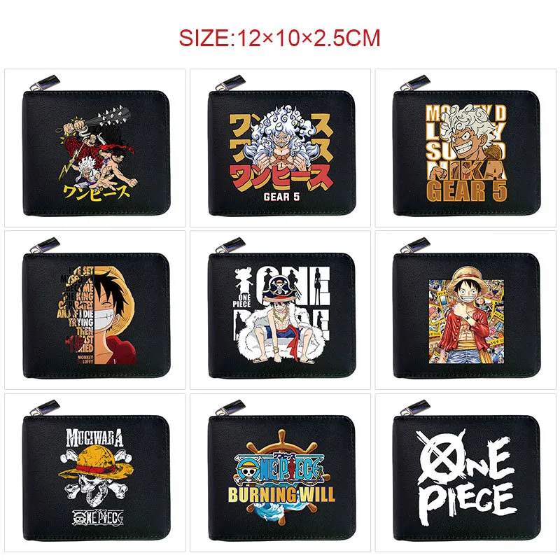One Piece Inspired PU Leather Bifold Wallet – Luffy Print Short Wallet with Zipper Coin Pocket & Card Slots, Compact Travel Billfold for Fans & Students